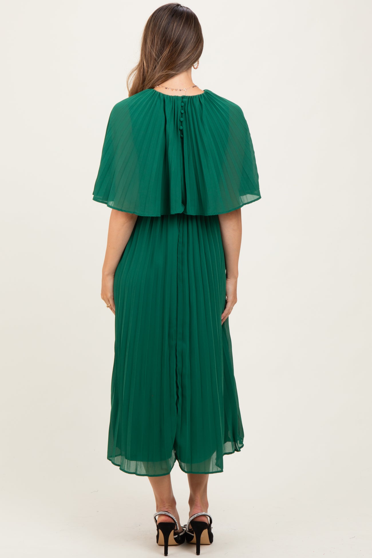 Green Pleated Cape Maternity Midi Dress