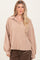 Taupe Solid Ribbed Long Sleeve Button Down Collared Top