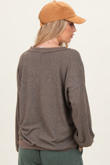 Mocha Brushed Long Sleeve Ribbed V-Neck Top