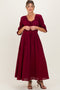 Burgundy Smocked Ruffle Square Neck Maternity Midi Dress