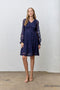 Navy Embroidered Lace Smocked Long Sleeve Dress