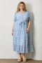 Light Blue Split Neckline Tiered Plus Midi Dress