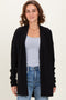 Black Solid Ribbed Long Sleeve Open Front Pocket Cardigan