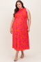 Orange Floral Smocked Sleeveless Maternity Midi Dress
