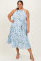 Light Blue Floral Pleated Sleeveless Plus Midi Dress