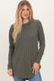 Olive Solid Ribbed Long Sleeve Tunic Top