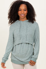 Mint Double Layer Long Sleeve Maternity Nursing Hoodie