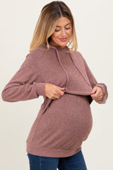Mauve Double Layer Long Sleeve Maternity Nursing Hoodie