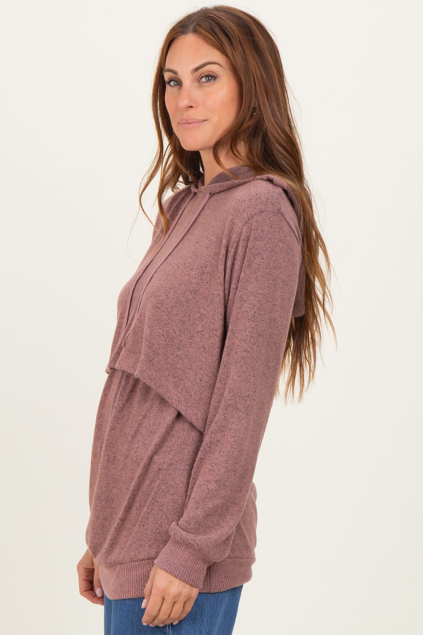 Mauve Double Layer Long Sleeve Nursing Hoodie
