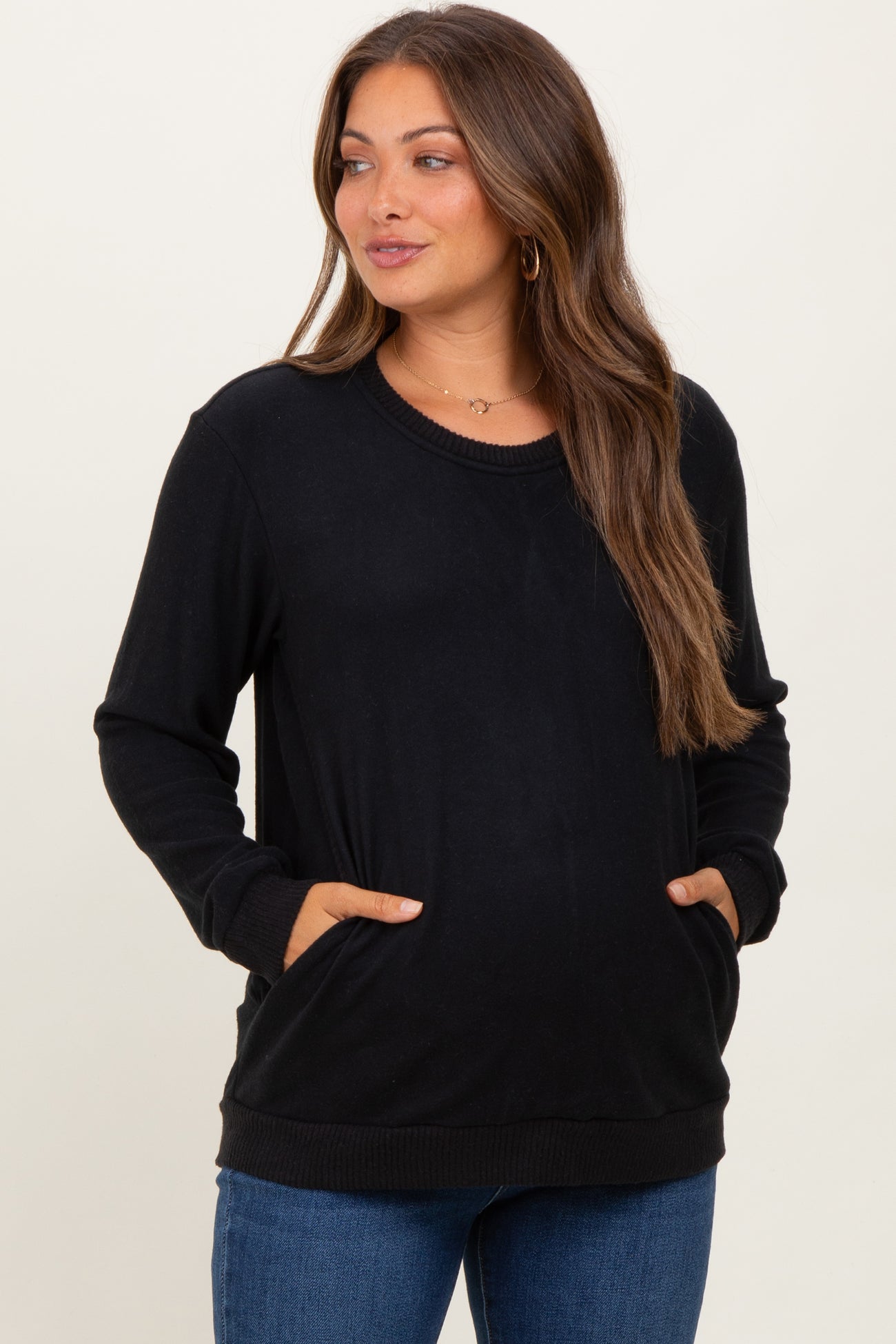 Black V-Neck Double Layer Maternity Nursing Pullover Top