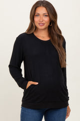 Black V-Neck Double Layer Maternity Nursing Pullover Top