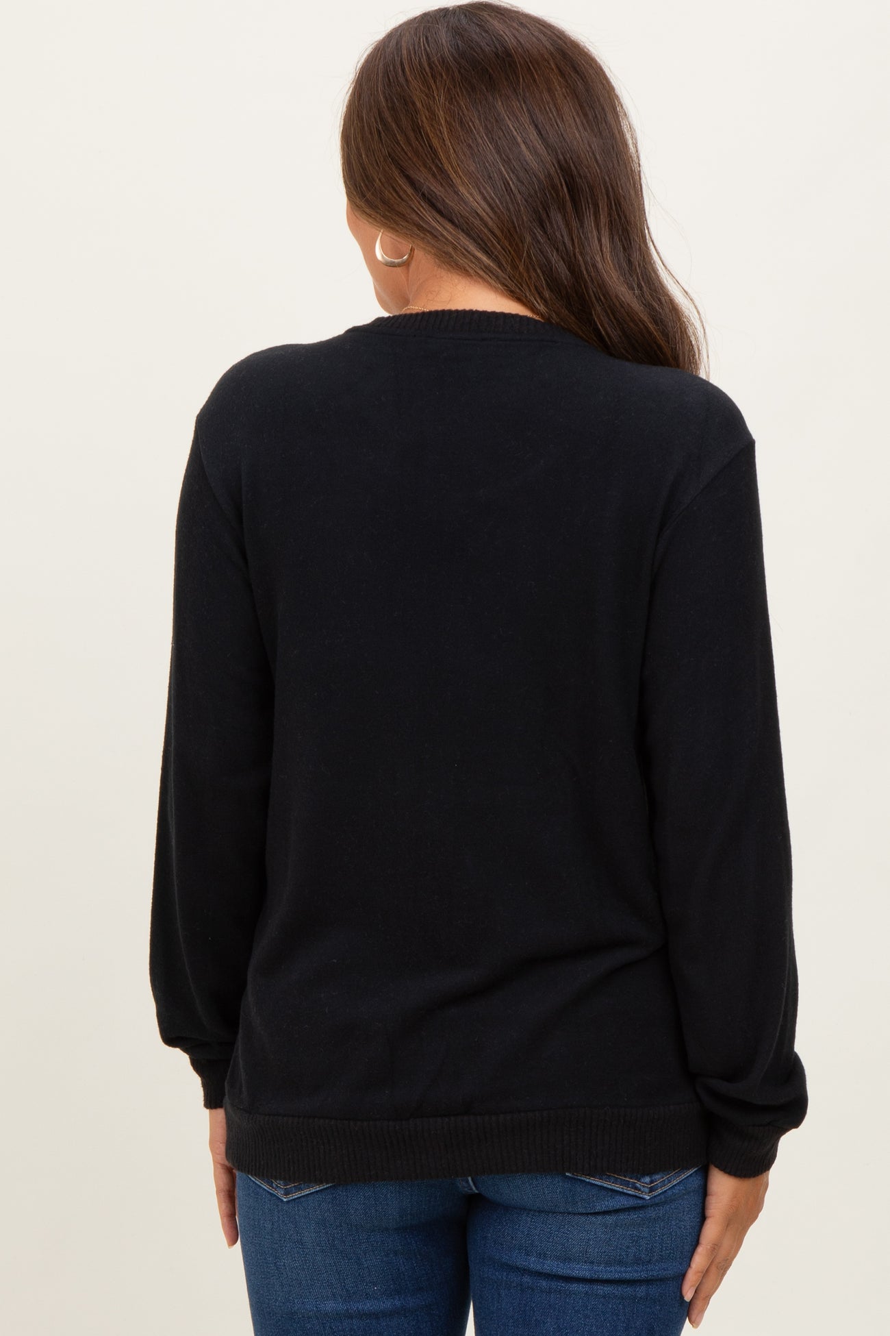 Black V-Neck Double Layer Maternity Nursing Pullover Top