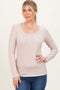 Taupe Ribbed Long Sleeve Henley Top