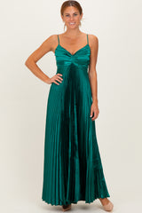 Forest Green Pleated Satin Sleeveless Maternity Maxi Dress