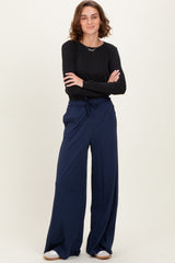 Navy Drawstring Wide Leg Lounge Pant