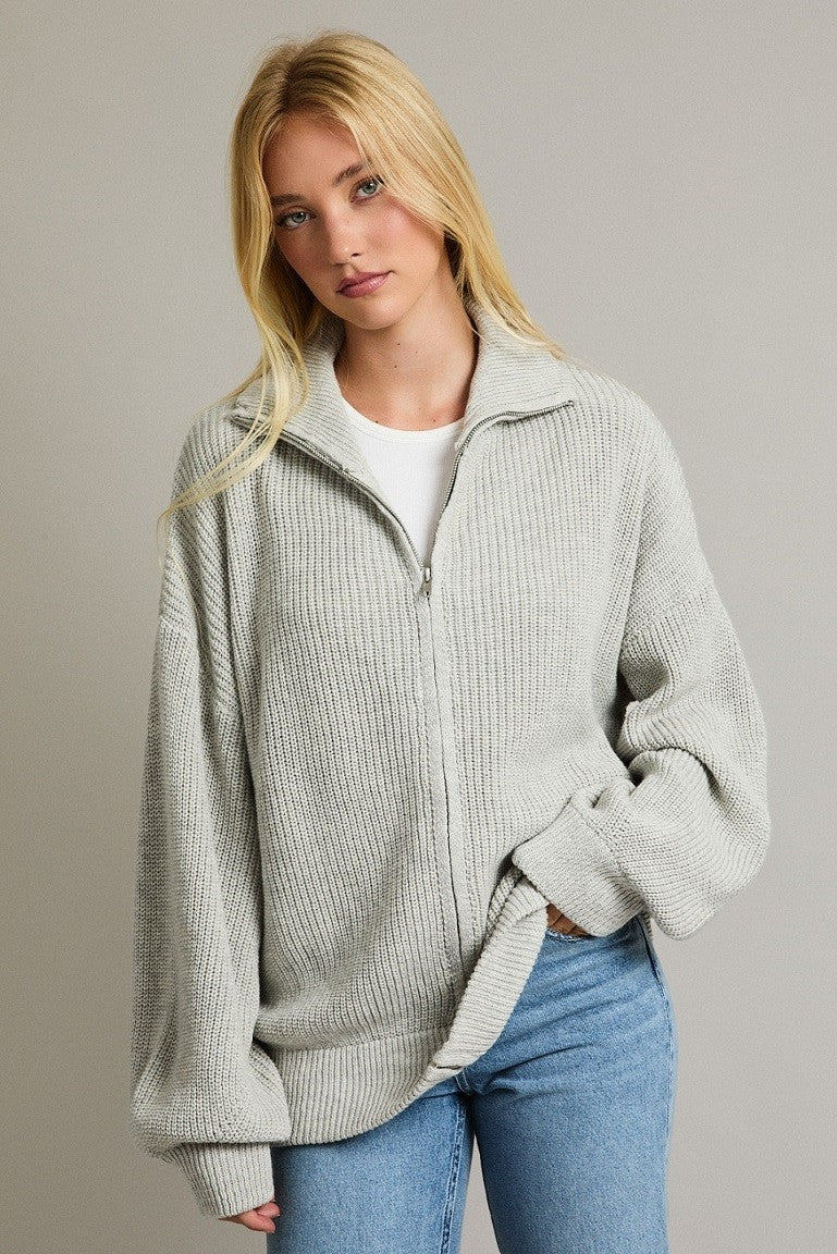Heather Grey Oversized Zip Up Maternity Cardigan