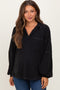 Black Solid Ribbed Long Sleeve Pocketed Collared V-Neck Maternity Top