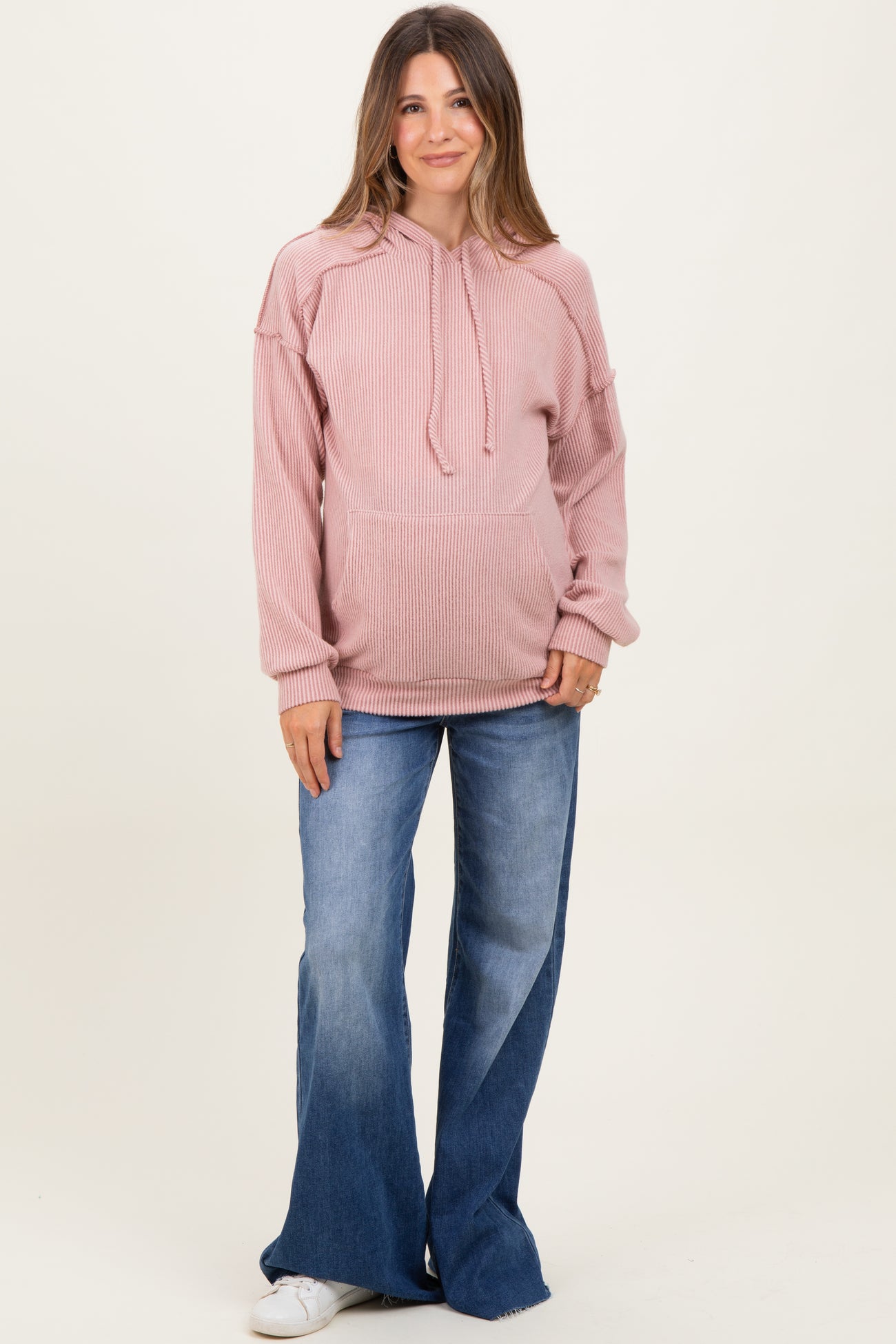 Blue Baggy Raw Hem Wide Leg Maternity Jeans