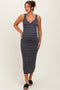 Navy Stripe Ribbed Sleeveless V Neck Maternity Maxi Dress