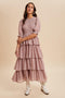 Mauve Smocked Swiss Dot Tiered Maxi Dress
