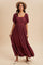 Burgundy Swiss Dot Ruffle Trim Maxi Dress