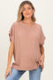 Brown Solid Ribbed Short Sleeve Oversized Maternity Tunic Top