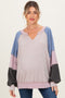 Mauve Color Block Long Sleeve V-Neck Maternity Top