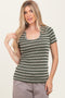 Olive Stripe Short Sleeve Round Neck Top