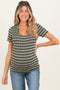 Olive Stripe Short Sleeve Round Neck Maternity Top