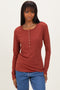 Rust Solid Ribbed Long Sleeve Button Down Tunic Top