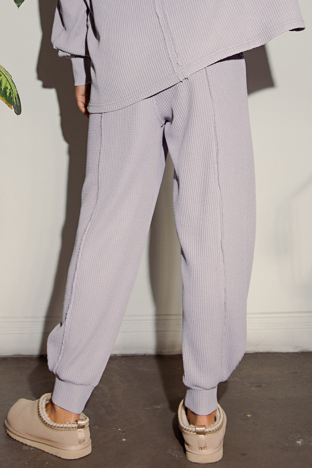 Lavender Raw Seam Waffle Knit Joggers