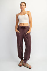 Burgundy Raw Seam Waffle Knit Joggers