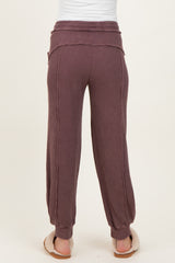 Burgundy Raw Seam Waffle Knit Maternity Joggers