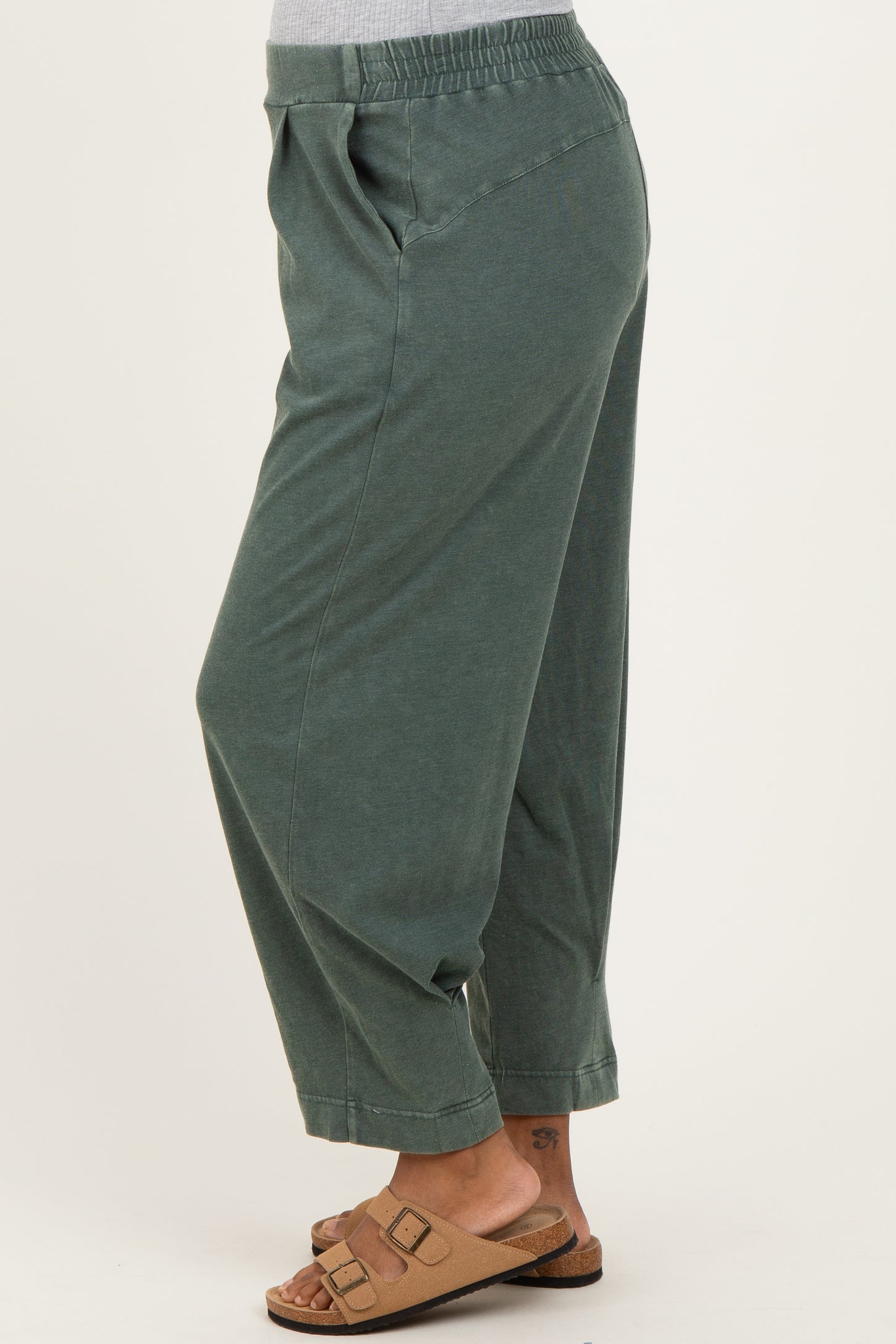 Green Mineral Wash Pleated Maternity Lounge Pants