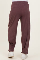 Burgundy Mineral Wash Pleated Maternity Lounge Pants