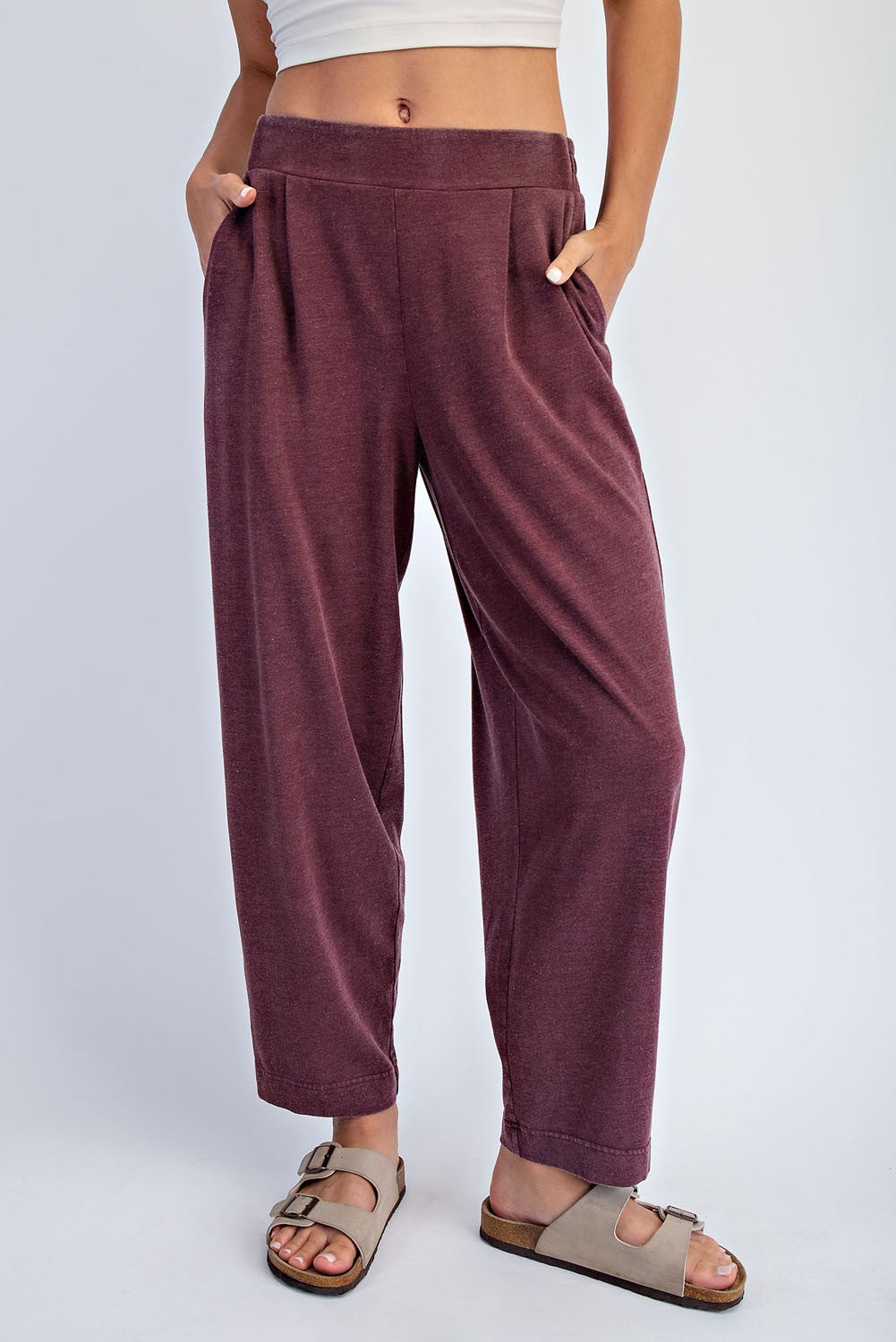 Burgundy Mineral Wash Pleated Lounge Pants