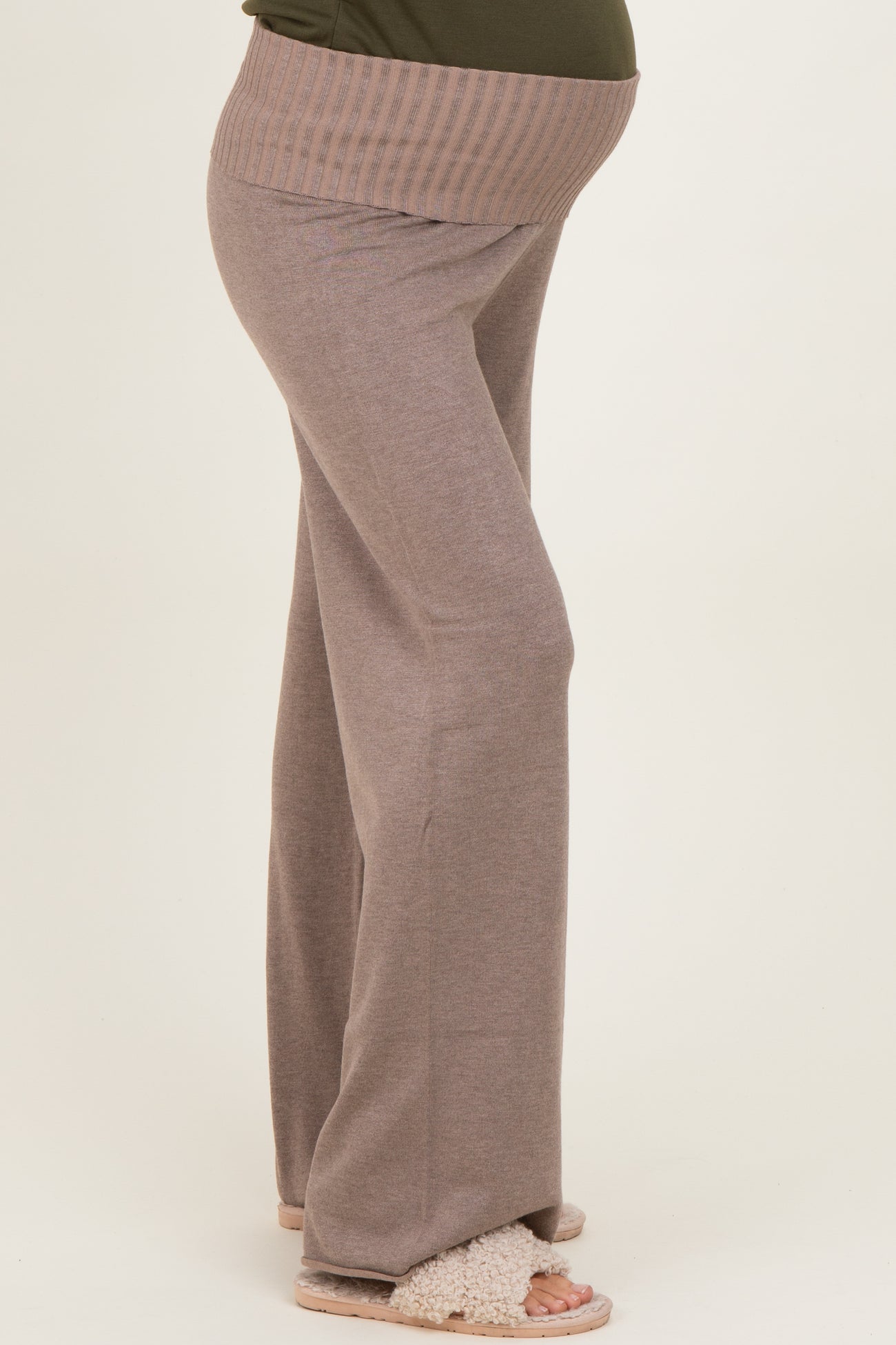 Mocha Ribbed Knit Foldover Waist Maternity Pants