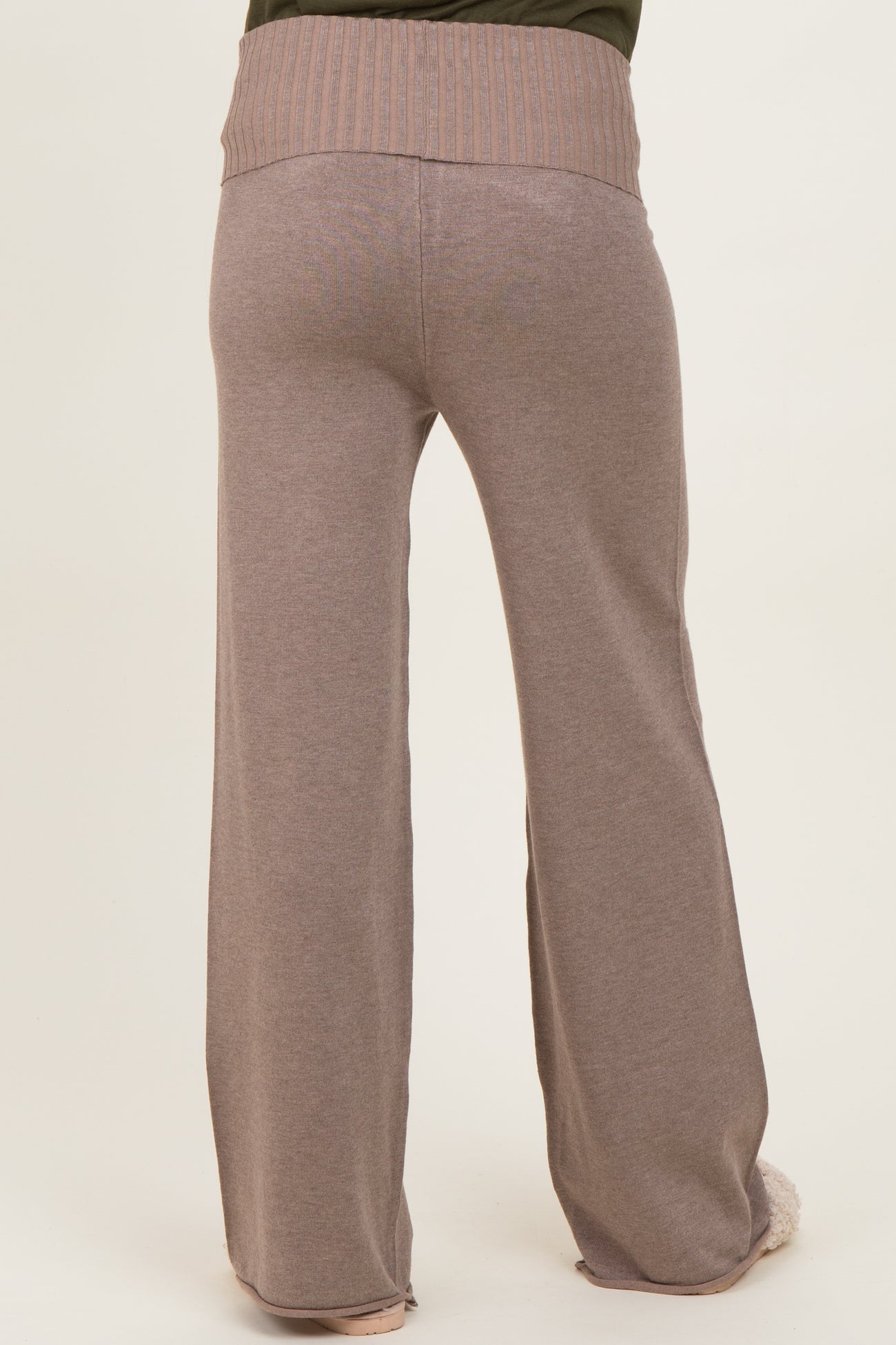 Mocha Ribbed Knit Foldover Waist Maternity Pants