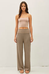 Mocha Ribbed Knit Foldover Waist Maternity Pants