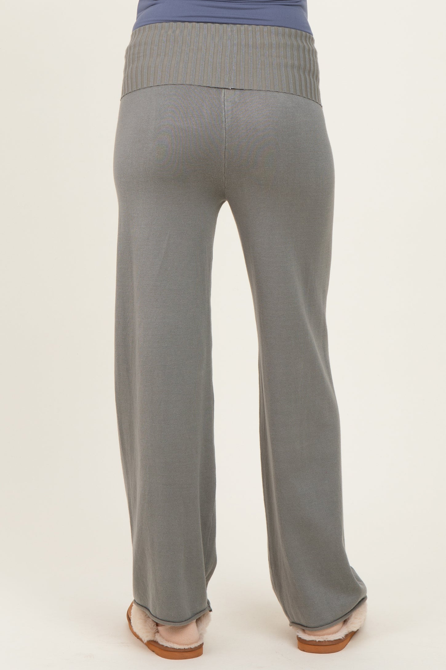 Olive Ribbed Knit Foldover Waist Maternity Pants