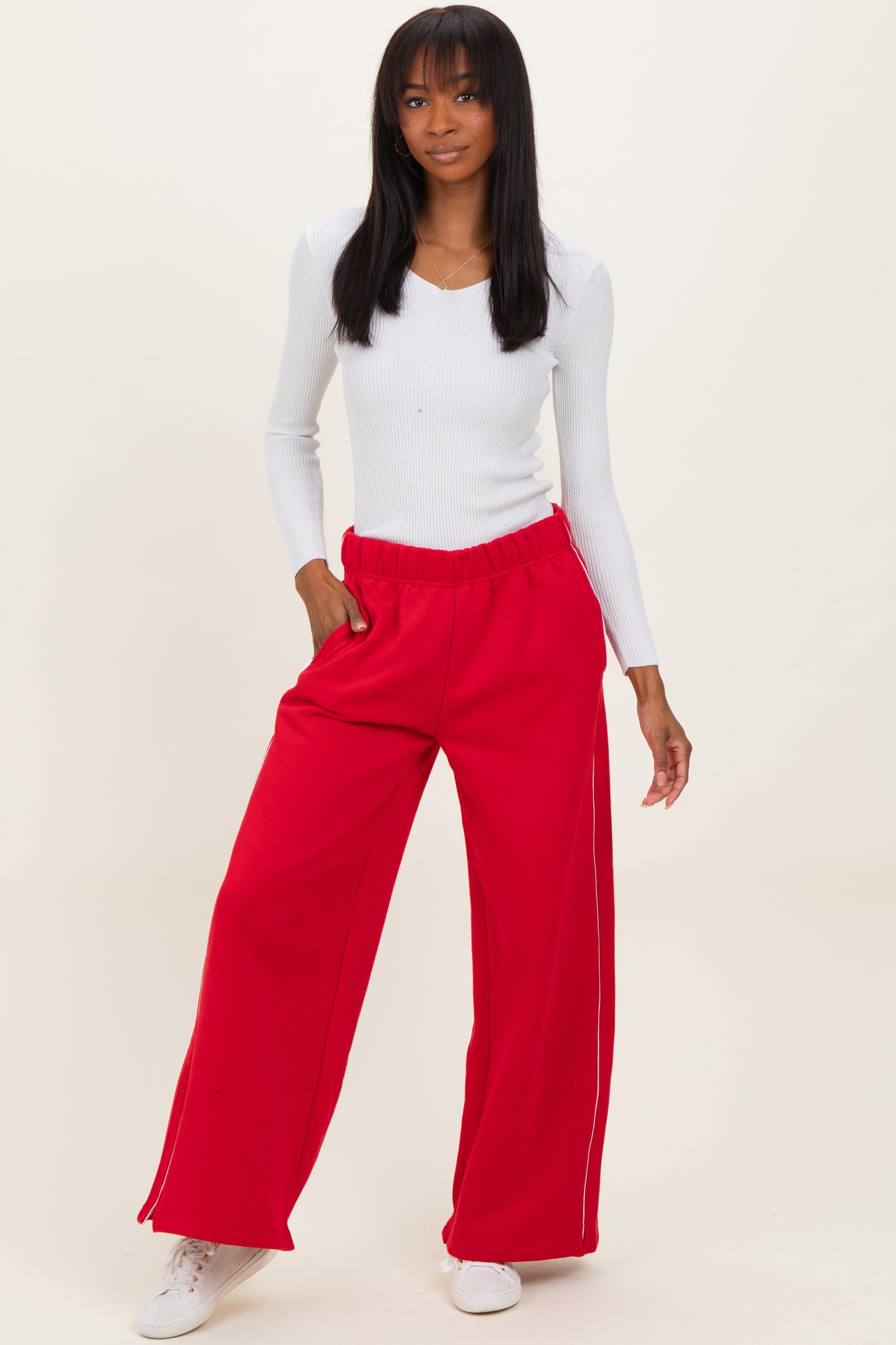Red Fleece Wide Leg Maternity Sweatpants