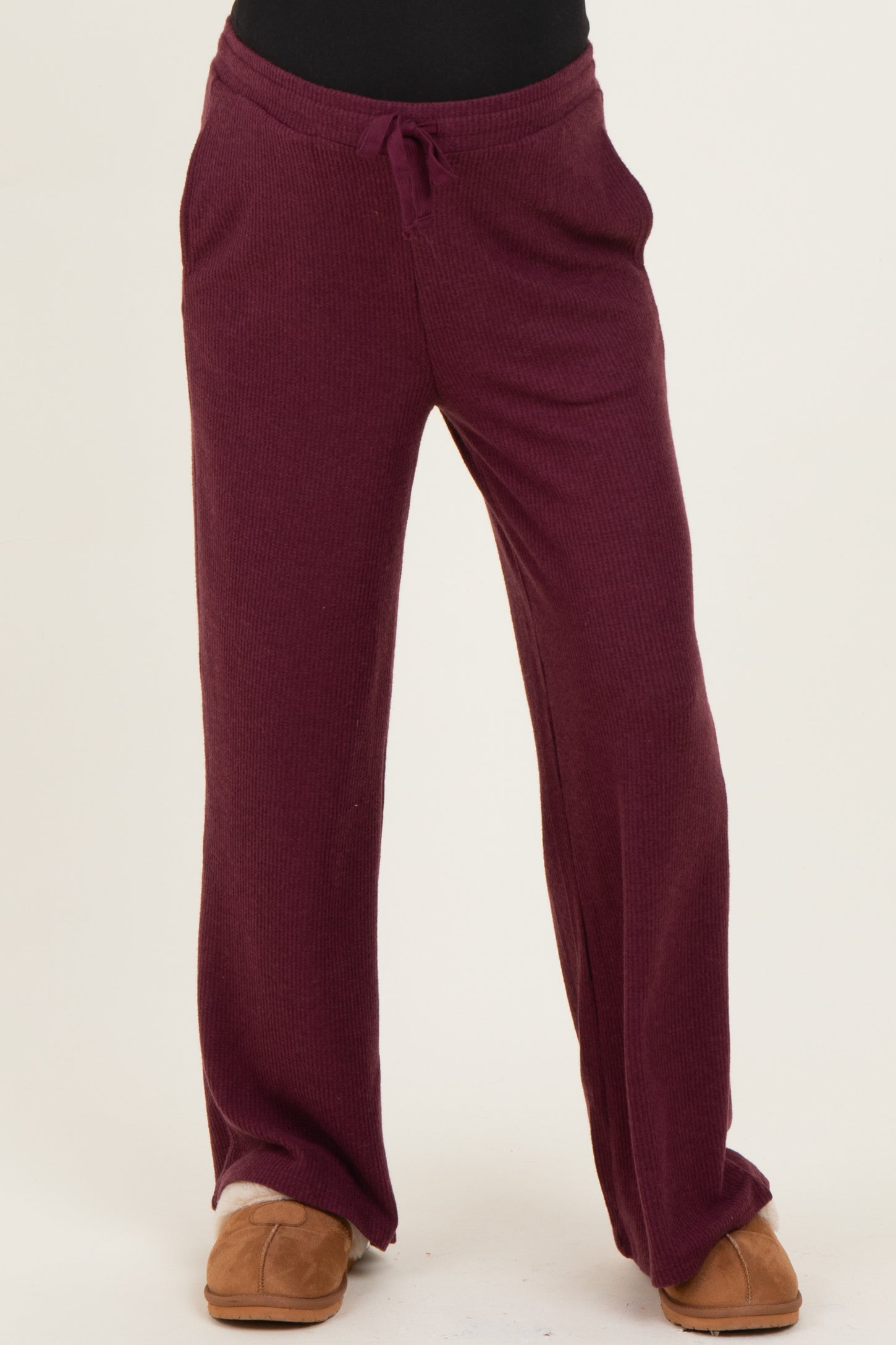 Burgundy Brushed Ribbed Knit Maternity Lounge Pants