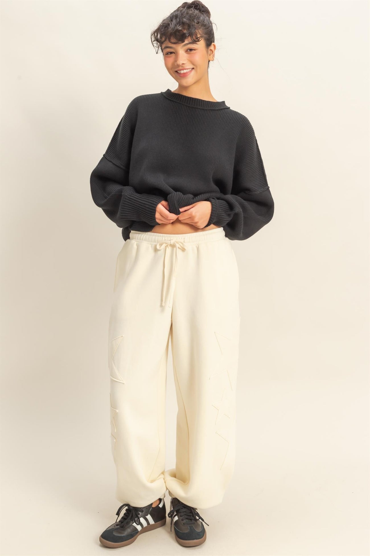 Cream Star Patch Maternity Drawstring Sweatpants