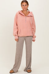 Beige Brushed Knit Flare Leg Maternity Pants