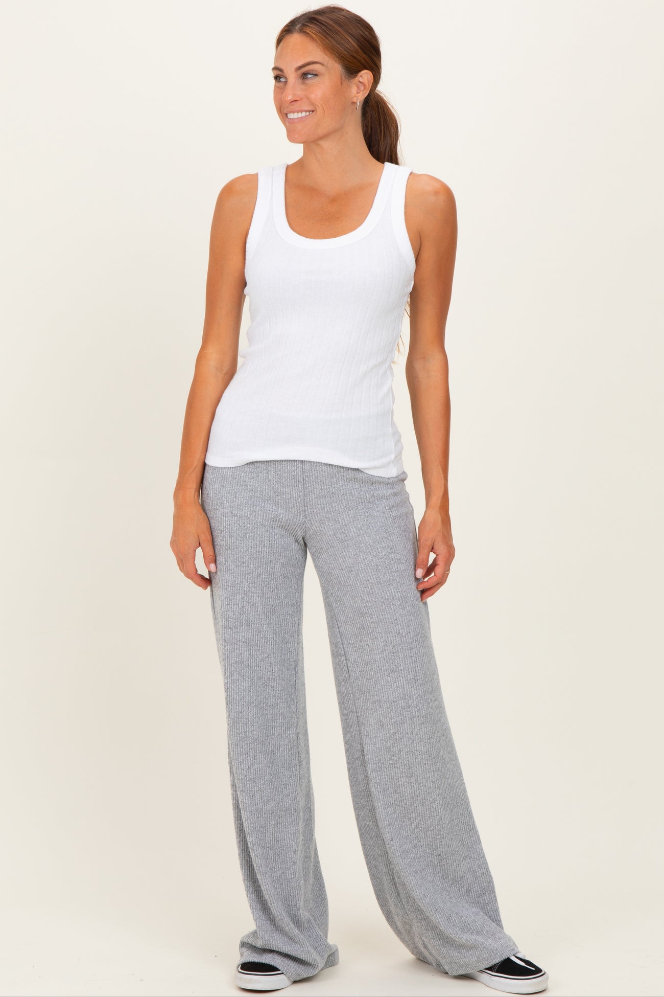 Heather Grey Brushed Knit Flare Leg Pants