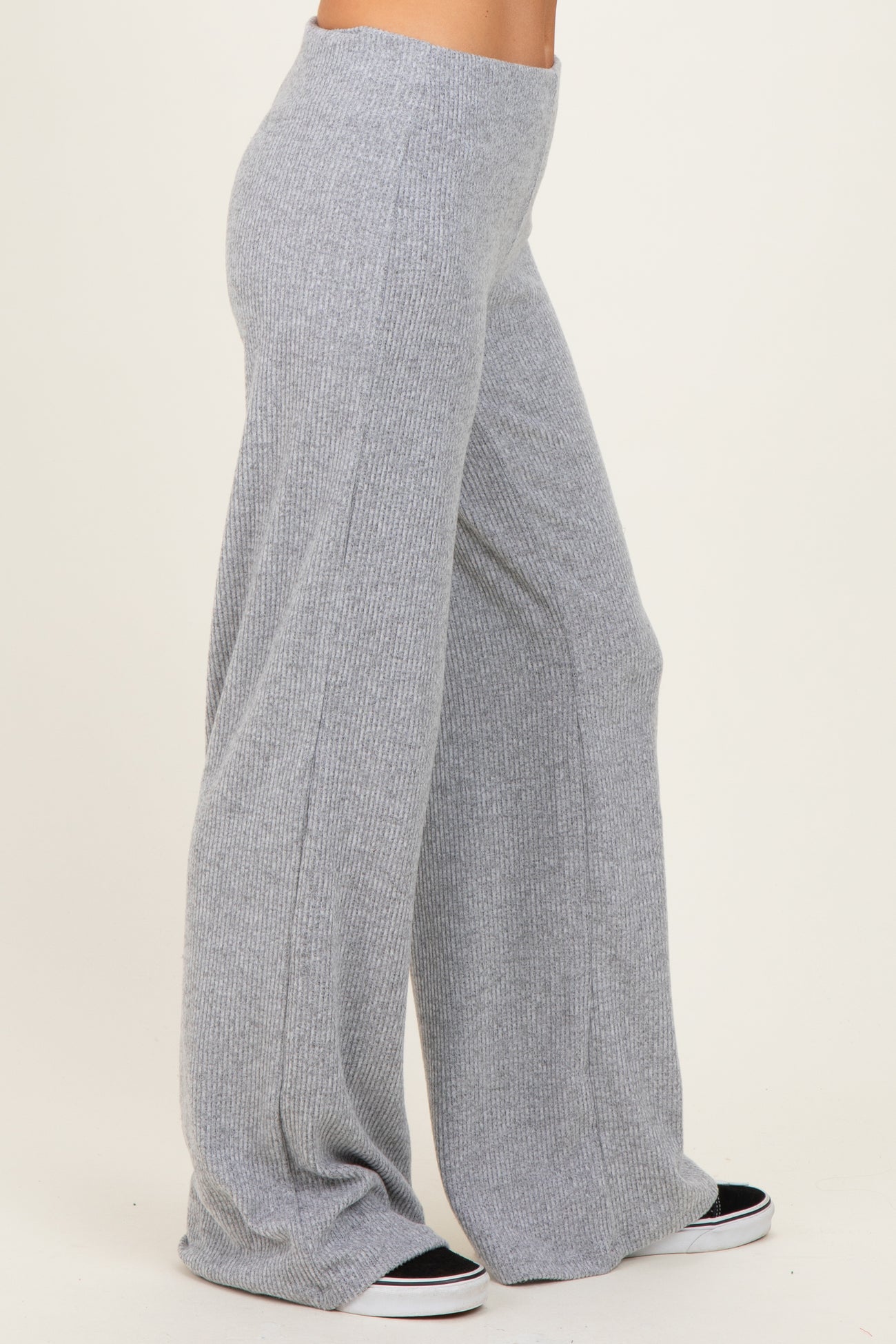 Heather Grey Brushed Knit Flare Leg Pants
