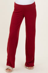 maternity wear red ribbed knit wide leg pants with an elastic waistband