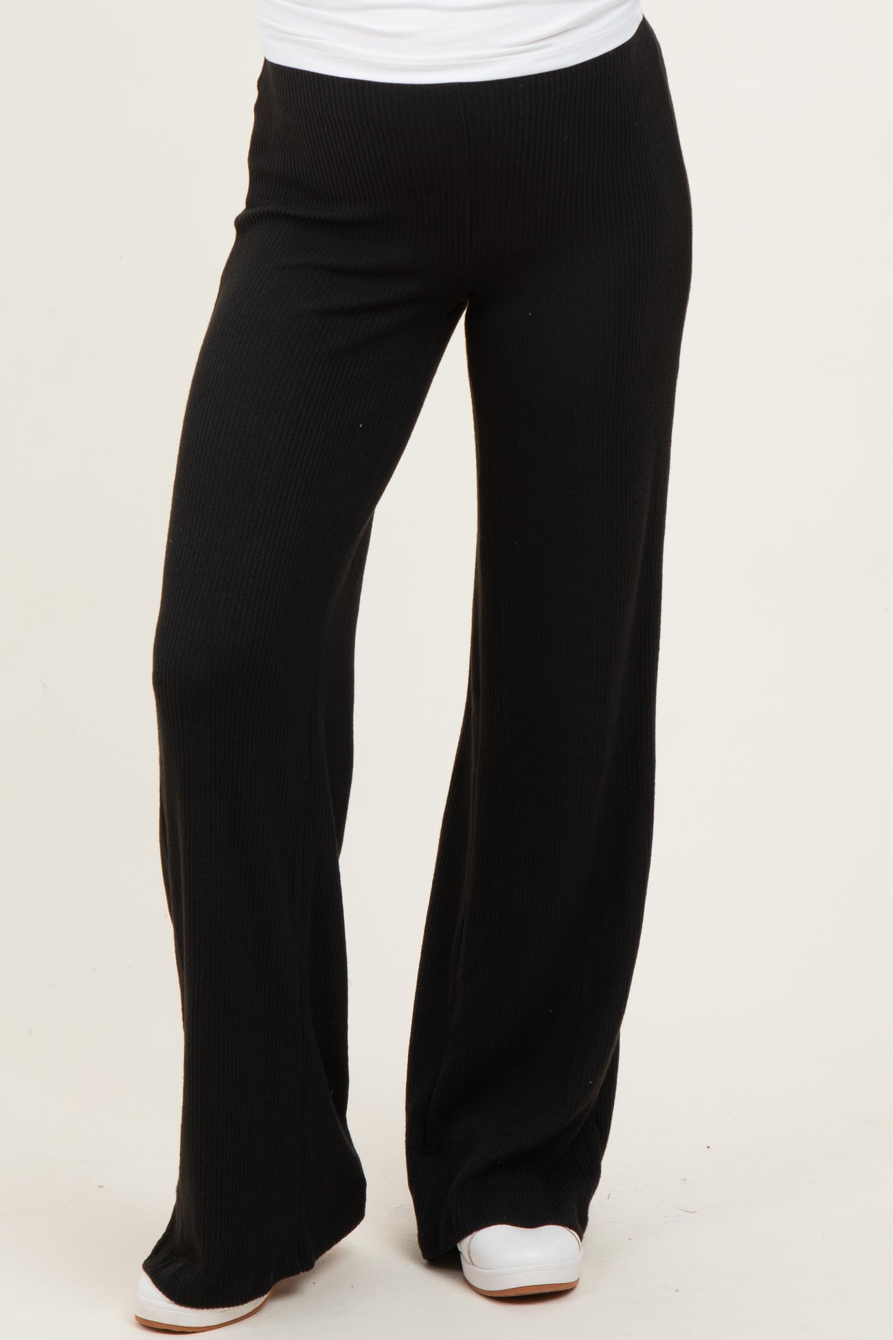Black Brushed Knit Flare Leg Maternity Pants