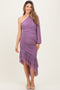 Lavender Mesh Ruched One Shoulder Asymmetric Maternity Dress