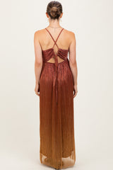 Rust Shimmer Open Tie Back Maternity Maxi Dress